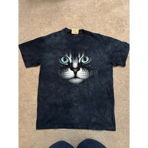 The Mountain Cat Emerald Eyes Shirt Black Tie Dye Unisex Medium Made in the USA